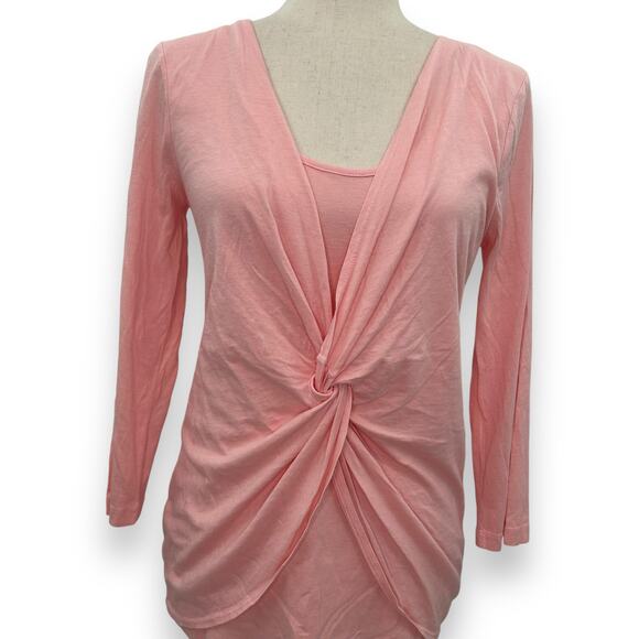 Three Dots Light Pink Knot Front Top Size Large Cotton Modal Draped Twist Wrap - Picture 3 of 10